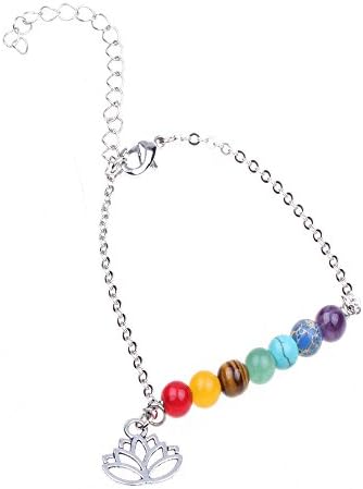 QSKS Chakra Lotus Bracelet Colorful Stone With Single Hole Alloy Bracelet For Women&amp;Girl Summer Wear (Double Hole)