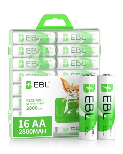 EBL AA Rechargeable Batteries 2800mAh Ready2Charge Quality AA Batteries - 16 Counts