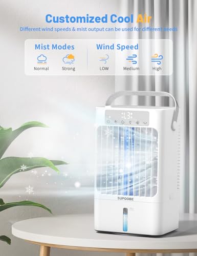 Climatiseur Mobile Portable,Refroidisseur D'air Silencieux 900 ml,4 en 1 Mini Climatisation USB Ventilateur,3 Vitesses de Ventilateur,2 Modes D'humidification Pour Personal,Maison,Bureau (Blanc)