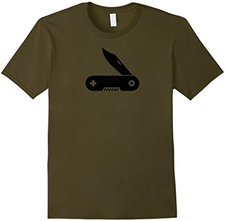 Men's Vintage Pocket Knife T Shirt, Swiss Jackknife Souvenir Gift XL Olive