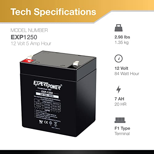ExpertPower EXP1250 12V 5Ah Home Alarm Battery With F1 Terminals on