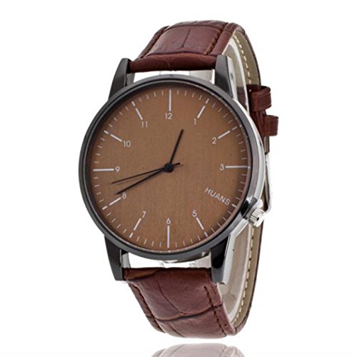 Mens Quartz Watch COOKI Clearance on Sale Unique Analog Cheap Watches Leather Wrist Watches for Men-A17 (D, brown)