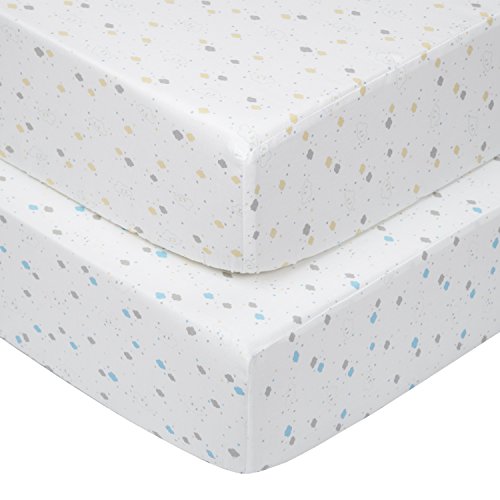 TILLYOU Printed Crib Sheets Set for Baby Bed, 2 Pack - 100% Woven Cotton Fitted Crib Mattress Sheet, Soft & Breathable Toddler Sheets 28"x52" - Mini Cloud (Yellow) & Mini Cloud (Blue)