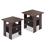 Furinno 2-11157DBR End Table Bedroom Night Stand, Petite, Dark Brown, Set of 2 (Kitchen)