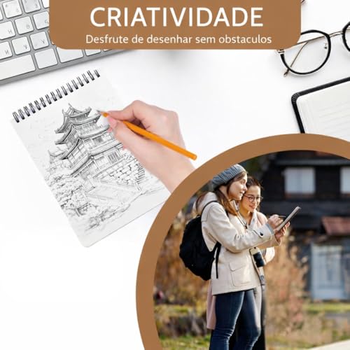 Sketchbook Profissional para Desenho Artístico – Caderno de Desenho com Papel A4 Gramatura 160g/m² 24 Folhas Premium para Esboços, Ilustrações, Croquis, Mangá e Anotações Criativas