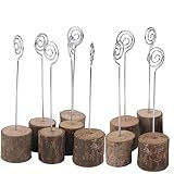 K.MAX Wooden Base Place Card Holders, Rustic Iron Wire Picture Picks Clip Holder Stand, Ideal for Party Name Number Photo, Wedding Table Home Decorations (10pcs)
