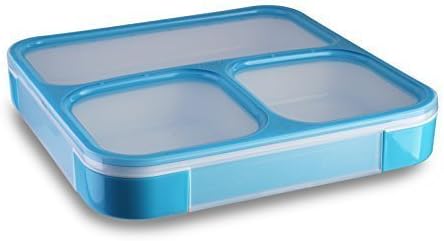 Leox Slim Lunch Box Bento Box 3 Compartments Lunch Box Lunch/Storage Jar Food To Go Breakfast Food Container Food Container with Divider – Blue/Clear