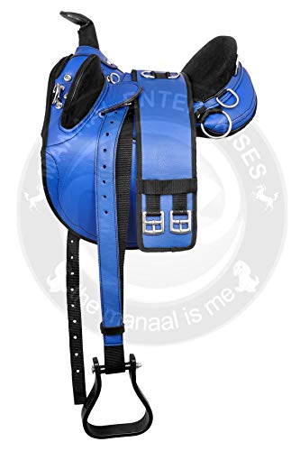 Manaal Enterprises Synthetic Suede Australian Stock English Horse Saddle Tack Get Stirrup, Matching Girth, Size 14″ to 18″ Inch Seat Available (17″ Inch Seat)