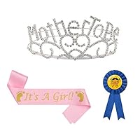 B4MBOO Baby Shower "Mother To be" Silver Tiara, Pink Glitter "It