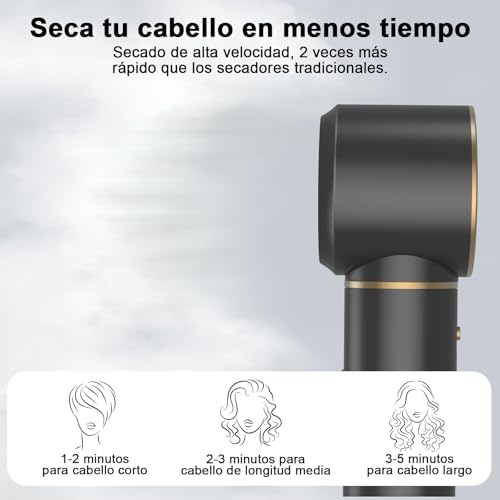 Secador de Pelo Profesional 5 en 1 - Boquillas + Cepillo + Rizador de Pelo, iónico Negativos Secador Kit 1600W Poco Ruido, Temperatura Ajustable y Velocidades para Rizar, Voluminizar y Alisar, Gris