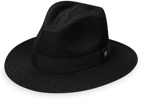 Wimdream Women Wide Brim Paper Straw Fedora Hat with Black Band