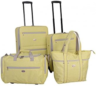 American Flyer Greek Key 4 Piece Rolling Luggage Set (YELLOW)