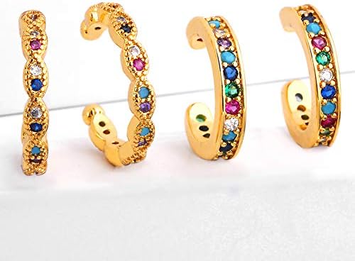 ruilinyang Fashion Chic Rainbow Cubic Zirconia Ear Cuff Colorful CZ Helix Cartilage Clip on Earrings Non Piercing Cartilage Earrings Rainbow Ear Cuff