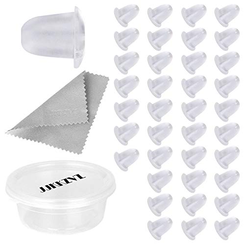 Premium Upgrade Soft Clear Silicone Earring Backs, JJKKZVZ Ear Safety Back Pads, Backstops Bullet, Clutch Stopper Replacement for Fish Hook Earring Studs Hoops with Jewelry Cleaning Cloth