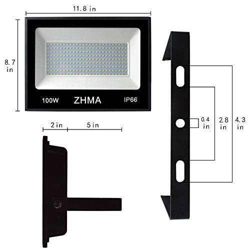 ZHMA 2 Pack 100W LED Flood Light, Super Bright Work Lights, 9000ml, 6500k White Light Bulbs, IP66 Waterproof Security Lamp with Plug, Floodlights Outdoor for Yard, Garden, Garage, Basketball Court