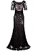 Vijiv 1920s Long Wedding Prom Dresses 2/3 Sleeves Sequin Beaded Party Formal Evening Gowns Black