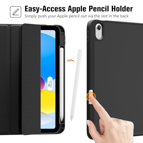 ProCase iPad A16 11th/10th Generation Case (2025/2022) with 1 Screen Protector, Pencil Holder, Soft TPU, Support Touch ID and Auto Wake/Sleep - Black