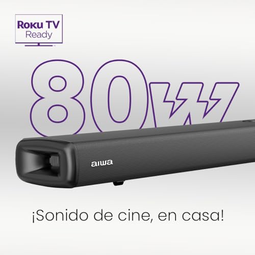 Aiwa Barra de Sonido AWSBRK Bluetooth 2.0 CH con LED, HDMI, 80W, Negro, 50/60 Hz, Sonido Potente para TV, Conexiones USB y Auxiliar, Diseño Slim Plus!