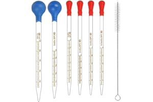 Beiqilian 6 Pieces Glass Pipettes Graduated Dropper 0.5ml/1ml/2ml/3ml/5ml/10ml with 6 Rubber Caps and 1 pcs Droppers Brush - 