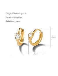 Carleen - Pendientes de aro de cartílago chapados en oro de 14 quilates, plata de ley 925, circonita cúbica de corte redondo CZ Tiny Mini Dainty con bisagras, 0.433 x 0.394 in