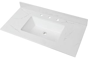 TONYRENA 48" W x 18.5"D Engineered Stone Vanity Top with Undermount White Rectangular Single Sink,Pre-Drilled Widespread Faucet Holes Countertop with 4" H Backsplash