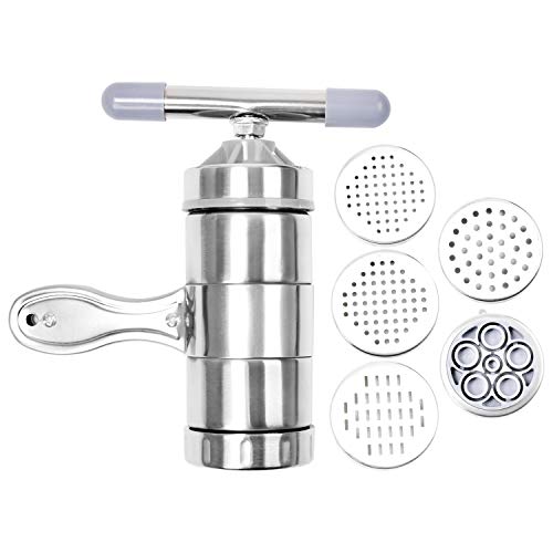 Stainless Steel Manual Pasta Machine Noodle Maker with 5 Noodle Mould