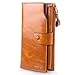 Yafeige Women's Large Capacity Oil wax cowhide Leather Purse Genuine Leather Wallet With Zipper Pocket(Yellowish Brown)