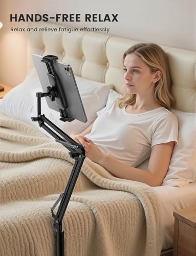 Lamicall Soporte de Piso para Tablets - [Ajustable 55" de Altura][Brazo Flexible] Base para iPad Multiangulo, con Base Ponderada de 5 LB, para 4.7-13" Devices, iPad Pro Air Mini, Kindle, E-Readers