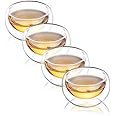 CNGLASS Double Wall Glass Tea Cup Set of 4,100ml Asian Insulated Clear Teacups,Small Espresso Cup for Coffee