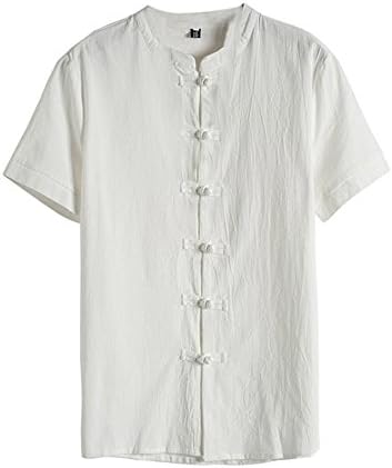 Cathalem Mens Chinese Traditional Tang Shirt Linen Kung Fu Tai Chi Shirt Short Sleeve Casual Breathable Button Shirt