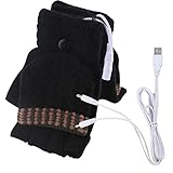 Unisex Women's & Men's USB Heated Gloves Mitten Winter Hands Warm Laptop Gloves,Yinuoday Full & Half Heated Fingerless Heating Knitting Hands Warmer Washable Design (Men Black)