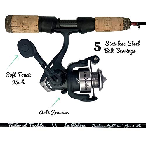 Tailored Tackle Ice Fishing Rod Reel Combo 28 in. Medium Light Fast Action Multi-Species Walleye Perch Panfish Bluegill Crappie - Thumbnail 3