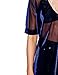 Haoduoyi Womens V Neck Metallic Shimmer Mesh Perspective Half Sleeve T Shirt Top(L,Blue)