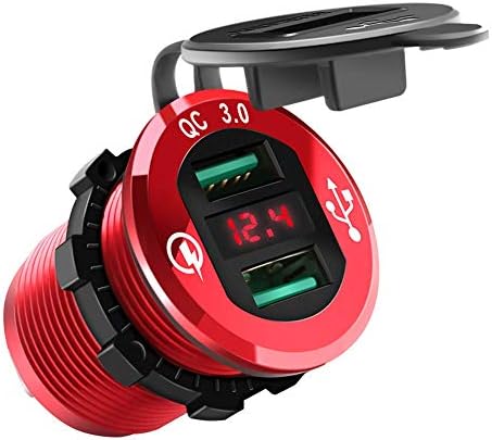 Wilove Dual USB Fast Charger Socket, Car Charger Waterproof Power for 12V/24V Marine Boat Golf Cart Truck Motorcycle with LED Voltmeter+Wire