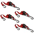 Self-Storing NeatStrap Ratchet Strap 1 in x 15 ft | 4 Pack | Motorcycle, Kayak Ratcheting Strap Tie-Downs for Neat Hauling and Storing | Tie Down Cargo Securely in Pickup Bed, Moving Truck, Trailer