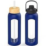 Kodrine Glass Water Bottles with Straw, 32 oz Water