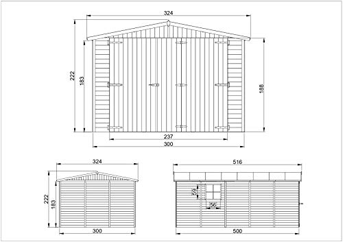 TIMBELA M101 Holzgarage - Abstellraum mit Fenstern - H222x516x324 cm/15 m² Shiplap-Schuppen aus Naturholz - Gartenwerkstatt - Auto- und Geräteschuppen – Bild 7