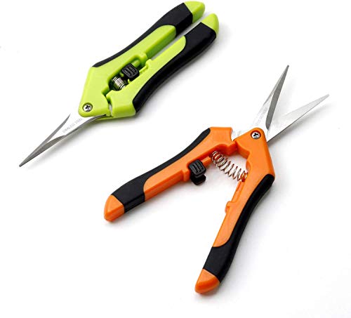 GARTOL Garden Pruning Shears – Gardening Trimming Scissors Hand pruners with Non-Stick Stainless Steel Blades, Make Precise Cuts (2 Pack, Orange and Green)
