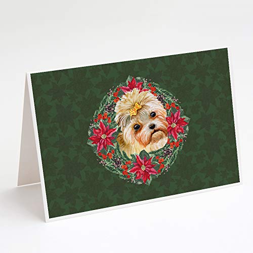 Caroline's Treasures CK1534GCA7P Morkie Poinsetta Wreath Greeting Cards and Env…