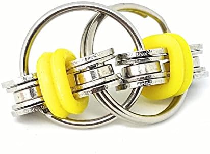Fidget Flip Chain yellow - Steel Flipping Bike Chain Fidget Toy For Stress Relief. Express ADHD, ADD and Autism - Relieve Your Stress, Anxiety and Boredom. For Workplace or School No Noise.