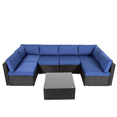 Kinbor Outdoor Sectional Sofa Set 7-Piece Wicker Patio Sofas With Free Sofa Cover & Sofa Cli ...