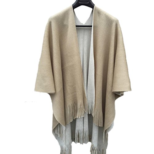 Salute Women Winter Knitted Cashmere Poncho Capes Shawl Cardigans Sweater Coat (Off-White)
