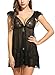 Avidlove Women Sexy Babydoll Two Pieces Nightwear Mesh Lace Lingerie Set Black XL