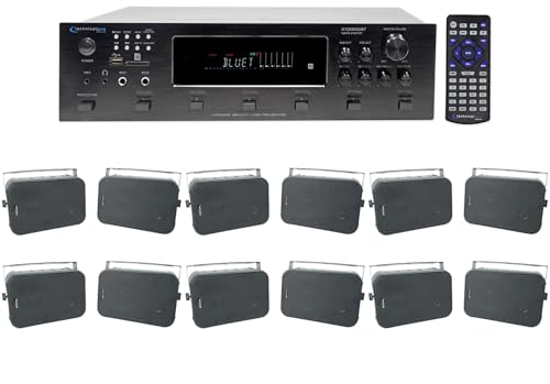 Audiosavings Bundle: (1) Technical Pro H12X500UBT 6000w 6-Zone 12-Speaker Home Theater Bluetooth Receiver Bundle with (6) Rockville HP65S-8 Black Swivel Home Theater Speakers 8-ohm (7 Items)