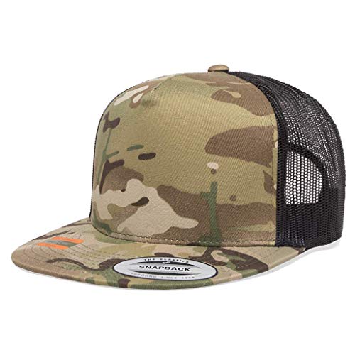 Running PartnerYupoong 6006 Flatbill Trucker Mesh Snapback Hat with NoSweat Hat Liner