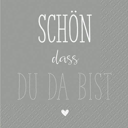 Klocke Servietten 'Beautifully Finished With Motto (German Language) Schön, dass du da bist, Value Pack of 100 – 25cmx25 cm Sleek Table Napkins/Sprüche Napkins/Serviettes