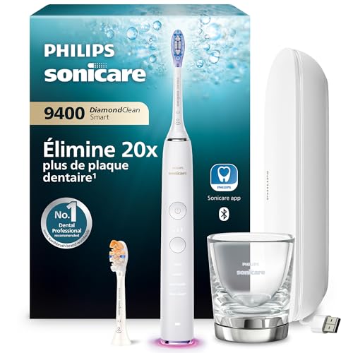 Philips Sonicare DiamondClean Smart 9400 - Brosse à dents électrique avec application, capteur de pression, détection de la tête de brosse, blanc, modèle HX9917/88