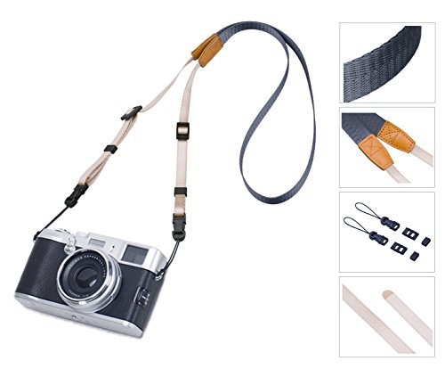 LONGTEAM Universal Adjustable Slim Camera Shoulder Neck Strap for Mirrorless Compact System DSLR Cameras (Grey)