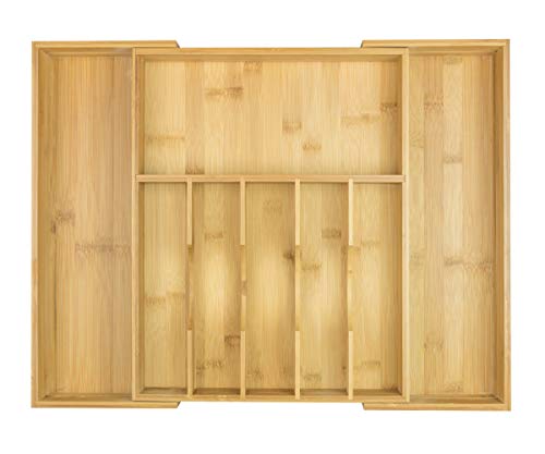 KitchenEdge High Capacity Kitchen Drawer Organizer for Silverware, Flatware and Utensils, Holds 16 Placesettings, 100% Bamboo