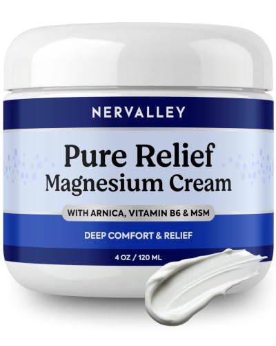 Pure Relief Magnesium Cream - Dead Sea Magnesium Lotion with MSM & Arnica | with MSM, Arnica & Vitamin B6, Soothing Topical Cream For Feet, Legs & Hands, For Nerve Pain, Fast-Absorbing, 4 Oz